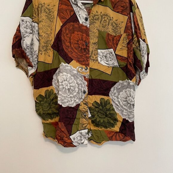 VINTAGE VTG KOALA Burgundy Multi Geometric Patchwork Short Sleeve Button Down L - Picture 3 of 12